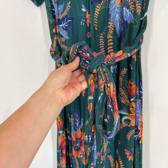 Patrons of Peace Maxi Dress Women's XS Floral Boho Short Sleeve with Belt Green - Picture 5 of 11
